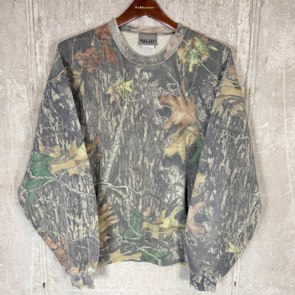 Jerzees Outdoors Mens Camo Crewneck Sweatshirt Large Real Tree Forest Fleece